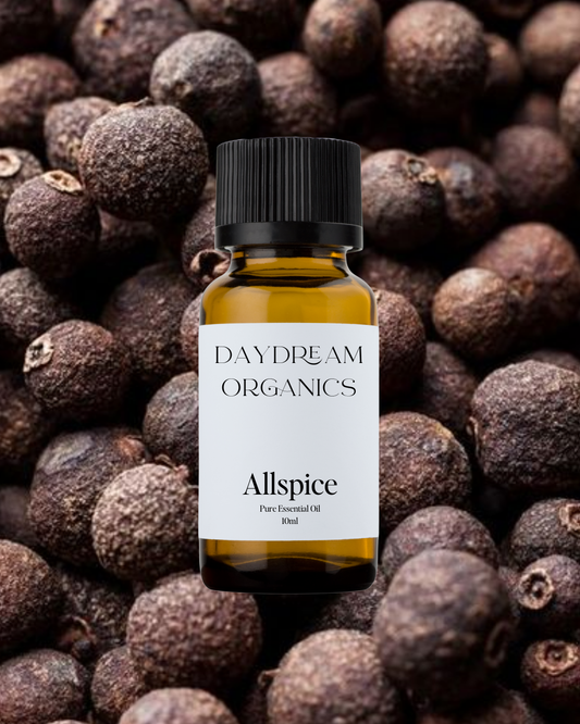 Our uncertified organic Allspice essential oil offers a warm, spicy, and slightly sweet aroma with rich notes reminiscent of clove, cinnamon, and nutmeg—cozy, comforting, and full of character.
Emotionally and energetically, Allspice is stimulating, warming, and uplifting, traditionally used to inspire courage, ignite motivation, and bring a sense of comfort and vitality to the heart and mind.