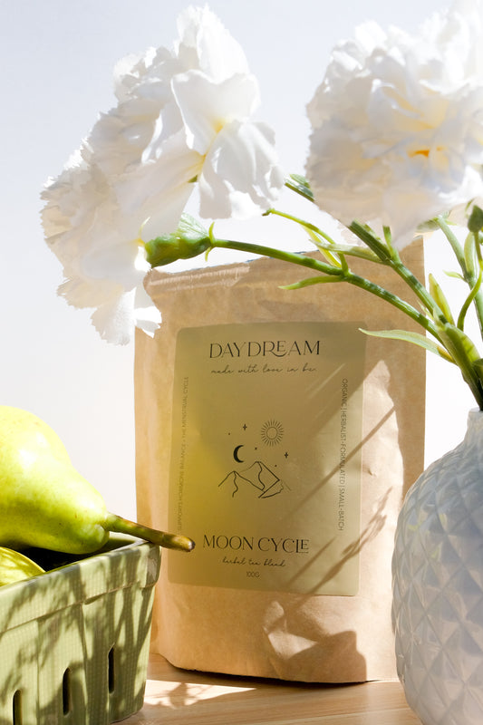Our Moon Cycle herbal tea has been formulated with a blend of herbs known for their ability to support hormone balance, balance the menstrual cycle and ease symptoms of PMS.