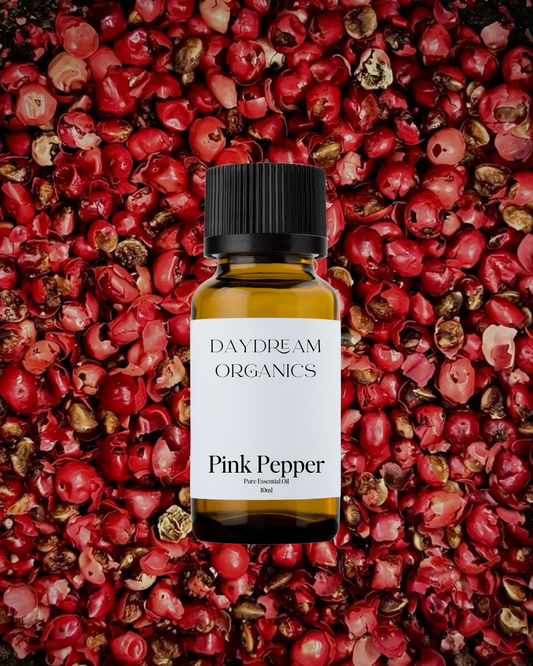 Our uncertified organic Pink Peppercorn essential oil offers a bright peppercorn aroma with undertones of floral, wood and mild smokiness.