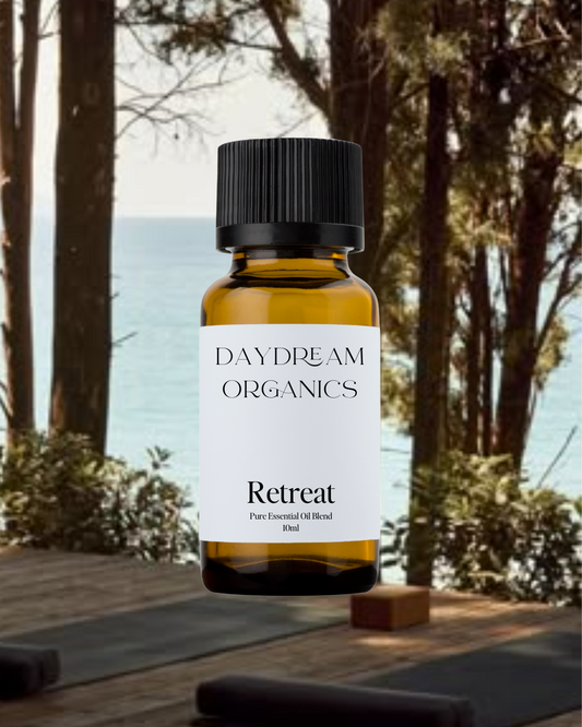 Our Retreat essential oil blend has been created to transport you to a state of deep relaxation and stillness. Just as if you were on a meditation or wellness retreat - this blend encourages a deep state of reflection, connection and peace.