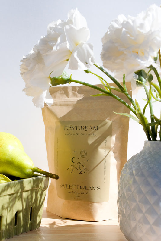 Say sweet dreams and drift into a deep and peaceful sleep with our organic Sweet Dreams herbal tea blend which has been formulated to support better sleep.