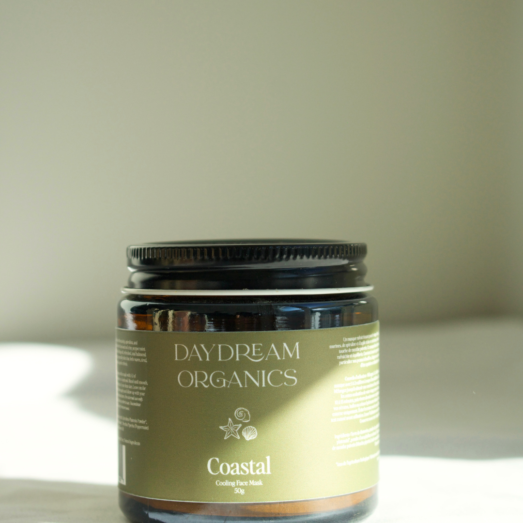 Our Coastal Face Mask is a mineral-rich clay mask that's infused with refreshing Sea Kelp and Spirulina. This mask gently cleanses the skin by drawing away excess oil and dirt while also leaving the skin feeling fresh, smooth and renewed. A touch of Peppermint essential oil creates a cooling sensation that helps to refresh warm, red, flushed skin while Blue Tansy provides soothing, comforting properties.