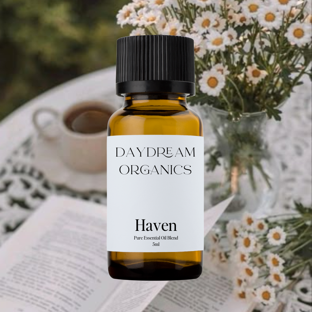 Our Haven essential oil blend has been created to transport you into a safe haven of your very own. This blend is serene, tranquil and sweet, creating a sense of safety, calm, and stillness—a perfect companion for quiet moments, deep breaths, and finding comfort within.
