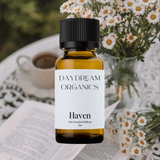 Our Haven essential oil blend has been created to transport you into a safe haven of your very own. This blend is serene, tranquil and sweet, creating a sense of safety, calm, and stillness—a perfect companion for quiet moments, deep breaths, and finding comfort within.