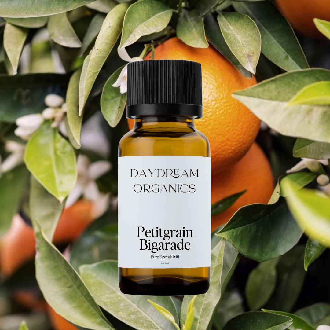 Our uncertified organic Petitgrain Bigarade&nbsp;essential oil offers a fresh, green, and slightly woody aroma with soft floral and citrus undertones, distilled from the leaves and twigs of the bitter orange tree.

Emotionally and energetically, Petitgrain Bigarade is calming, clarifying, and gently uplifting, often used to ease tension, balance emotions, and promote a sense of peace, focus, and lightheartedness.