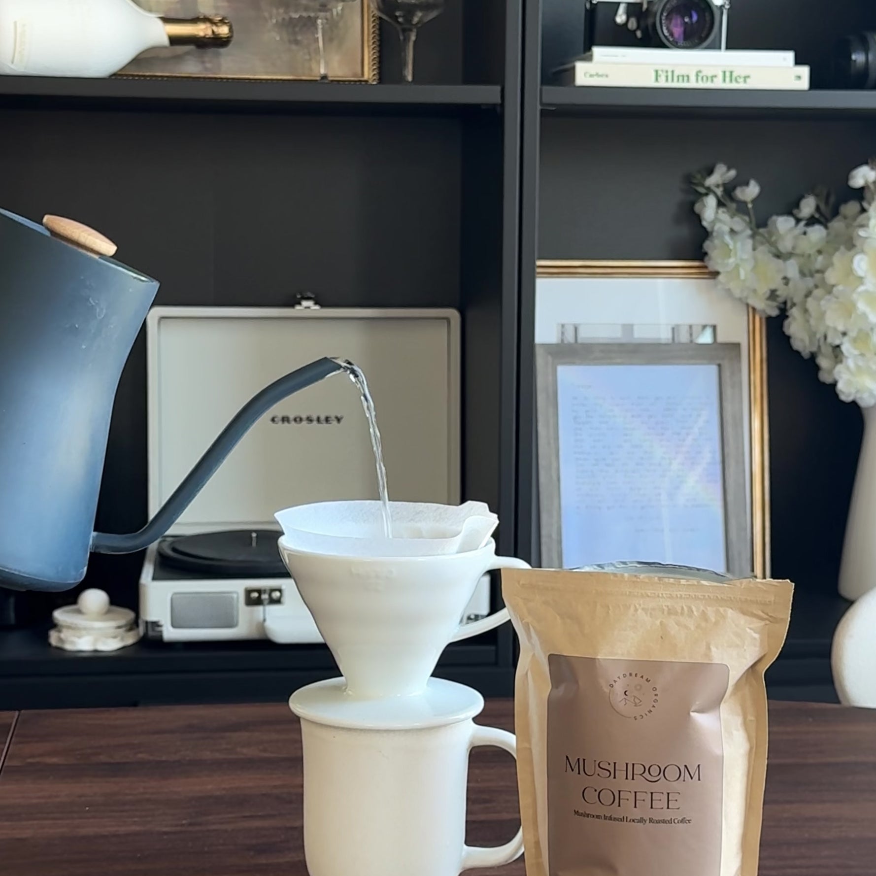 Our Mushroom Coffee is a herbalist-formulated blend of organic coffee from Smoking Gun Coffee Roasters in Chilliwack, BC and Chaga, Reishi and Lion's Mane Mushroom fruiting bodies.