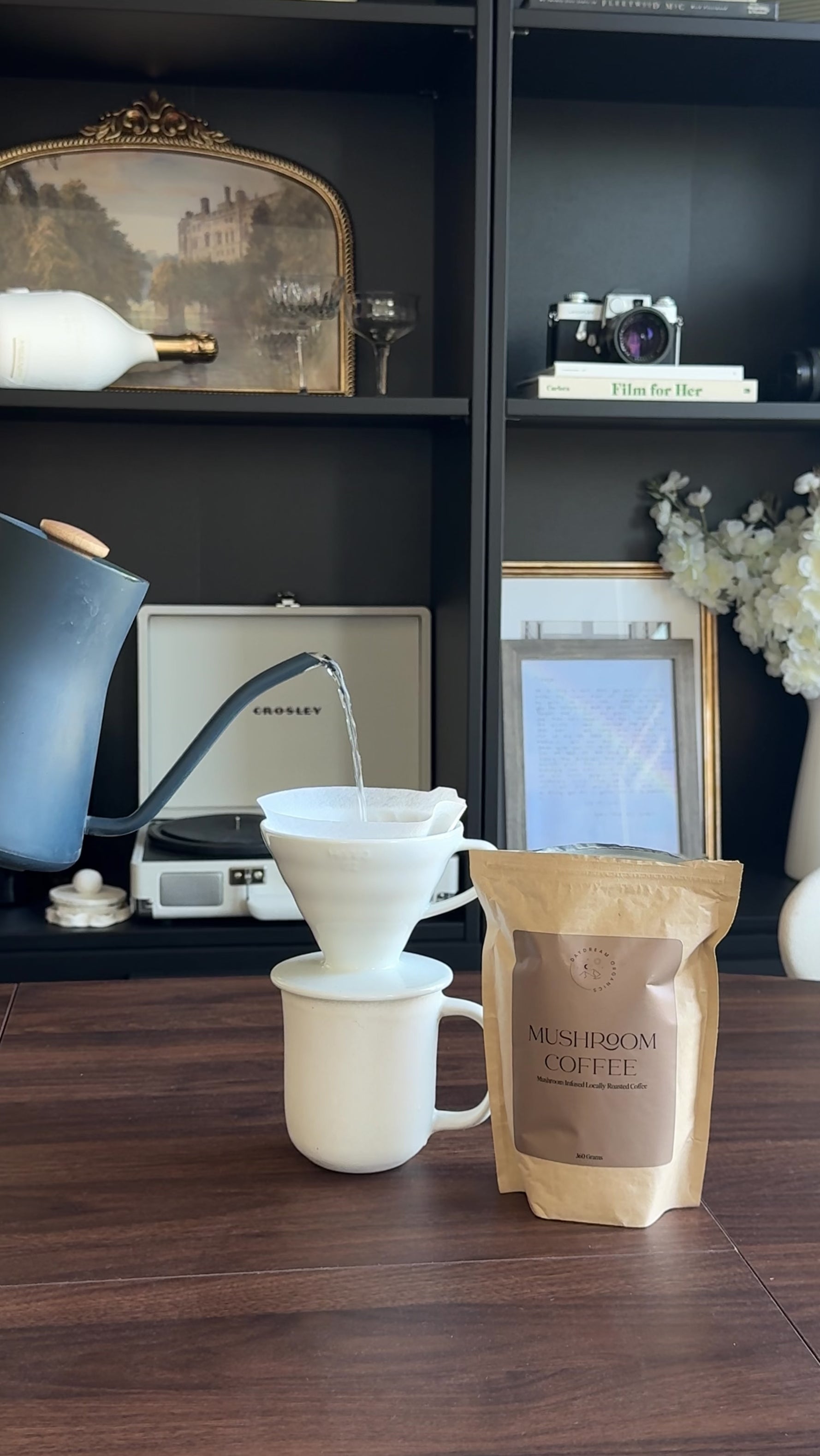 Our Mushroom Coffee is a herbalist-formulated blend of organic coffee from Smoking Gun Coffee Roasters in Chilliwack, BC and Chaga, Reishi and Lion's Mane Mushroom fruiting bodies.
