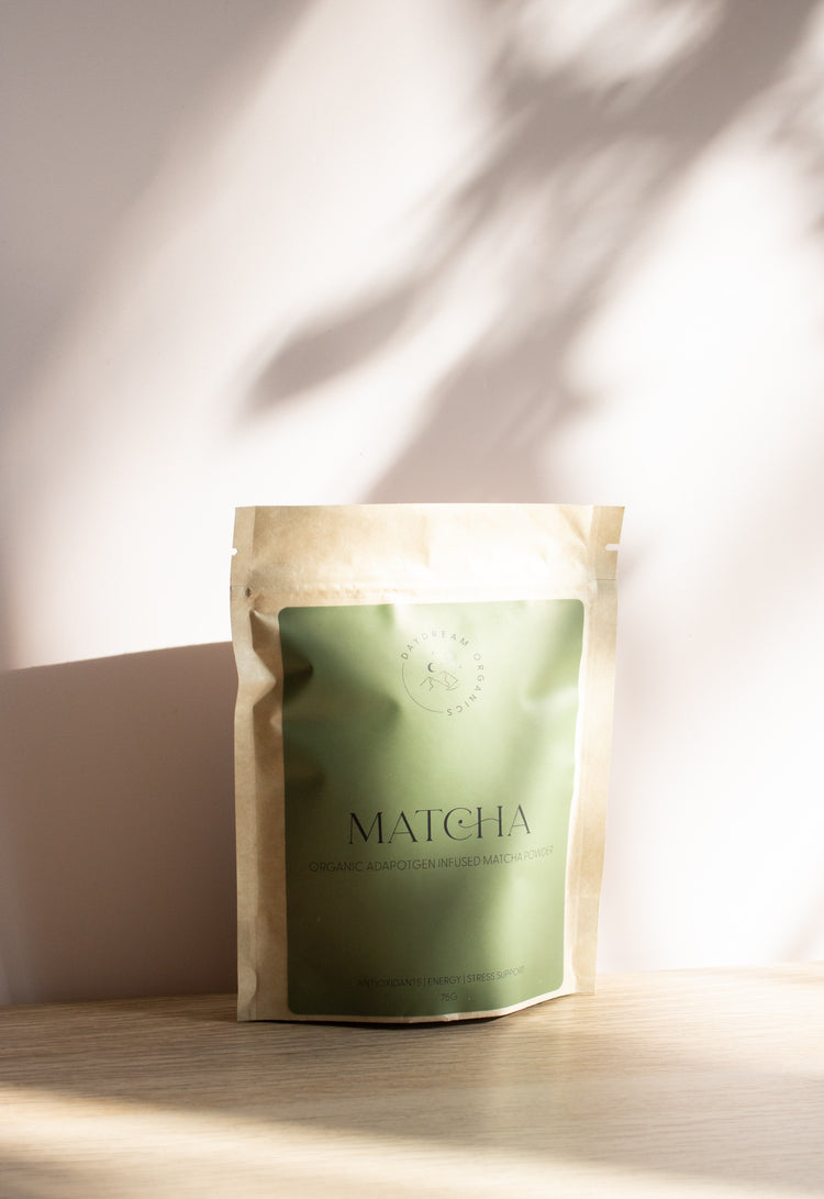 Our Adaptogenic Matcha Powder is ceremonial grade and infused with organic Ginseng Root and Reishi Mushroom to help manage stress, lessen fatigue and provide antioxidants. 